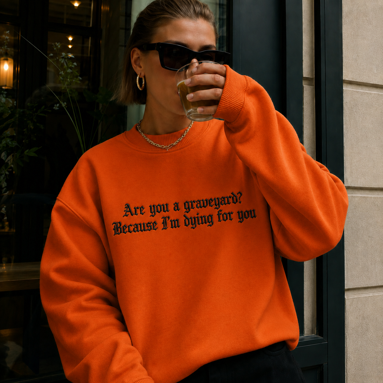 Are You A Graveyard Because I'm Dying For You Embroidered Sweatshirt