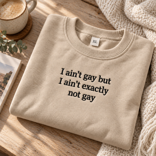 Ain't Gay But Ain't Exactly Not Gay Embroidered Sweatshirt