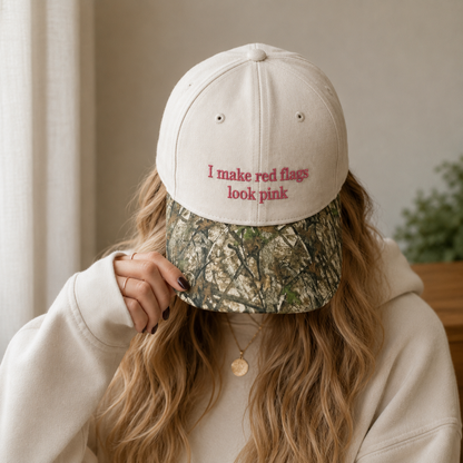 I Make Red Flags Look Pink Embroidered Floral Hat