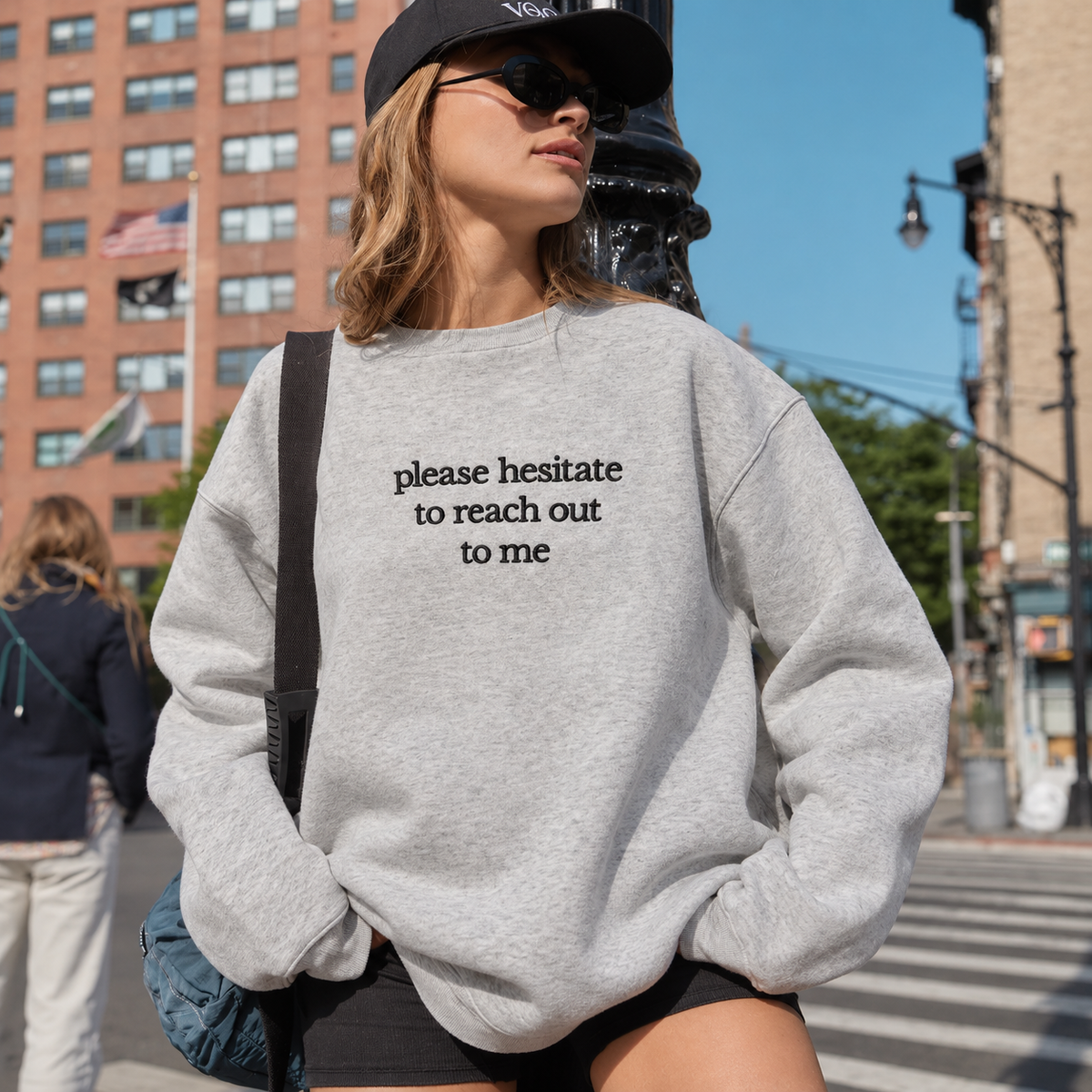 Please Hesitate To Reach Out To Me Embroidered Sweatshirt