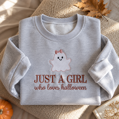 Just a Girl Who Loves Halloween Embroidered Sweatshirt