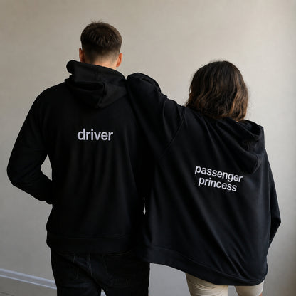 Driver And Passenger Princess Matching Embroidered Hoodie