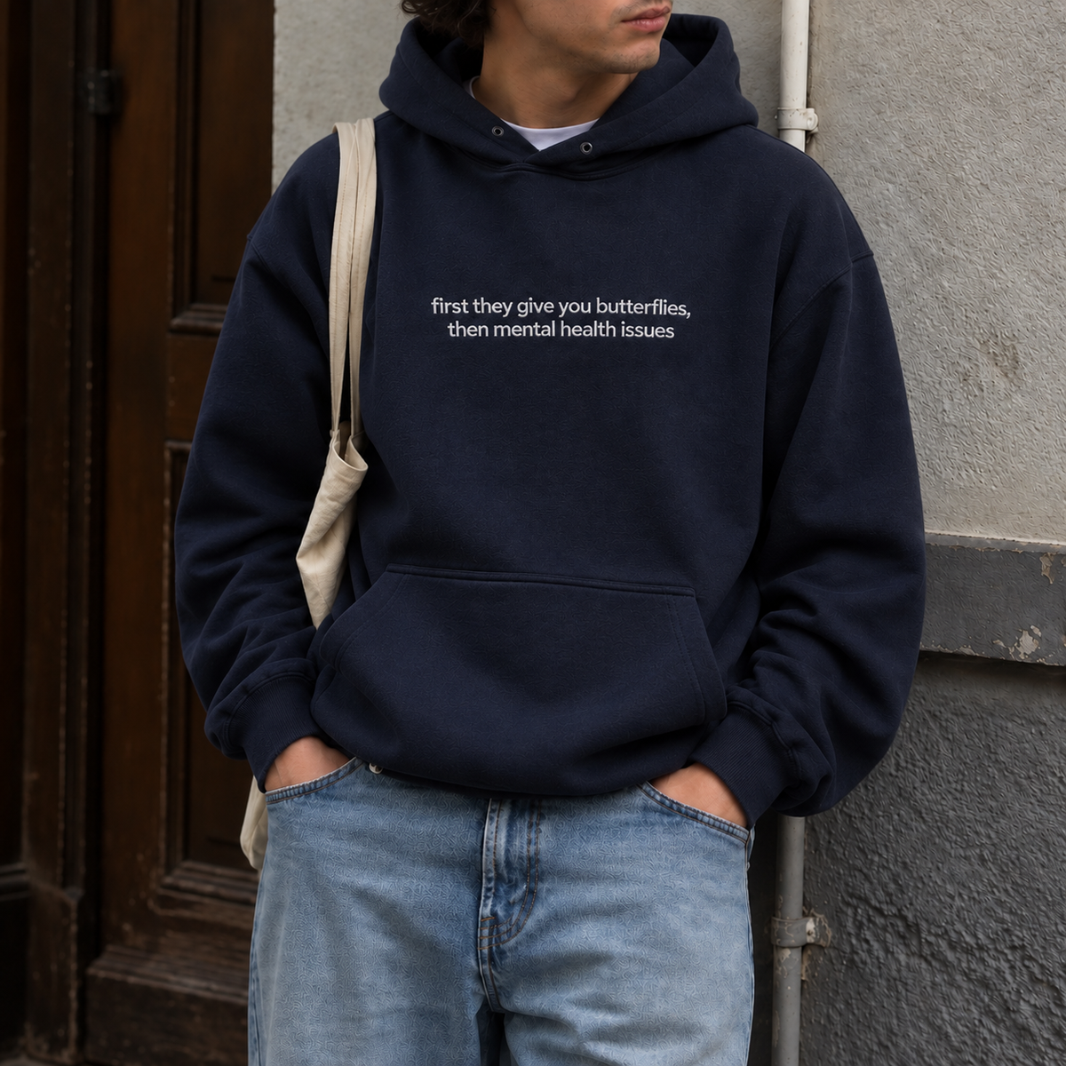 First Give You Butterflies Then Mental Health Issues Embroidered Sweatshirt