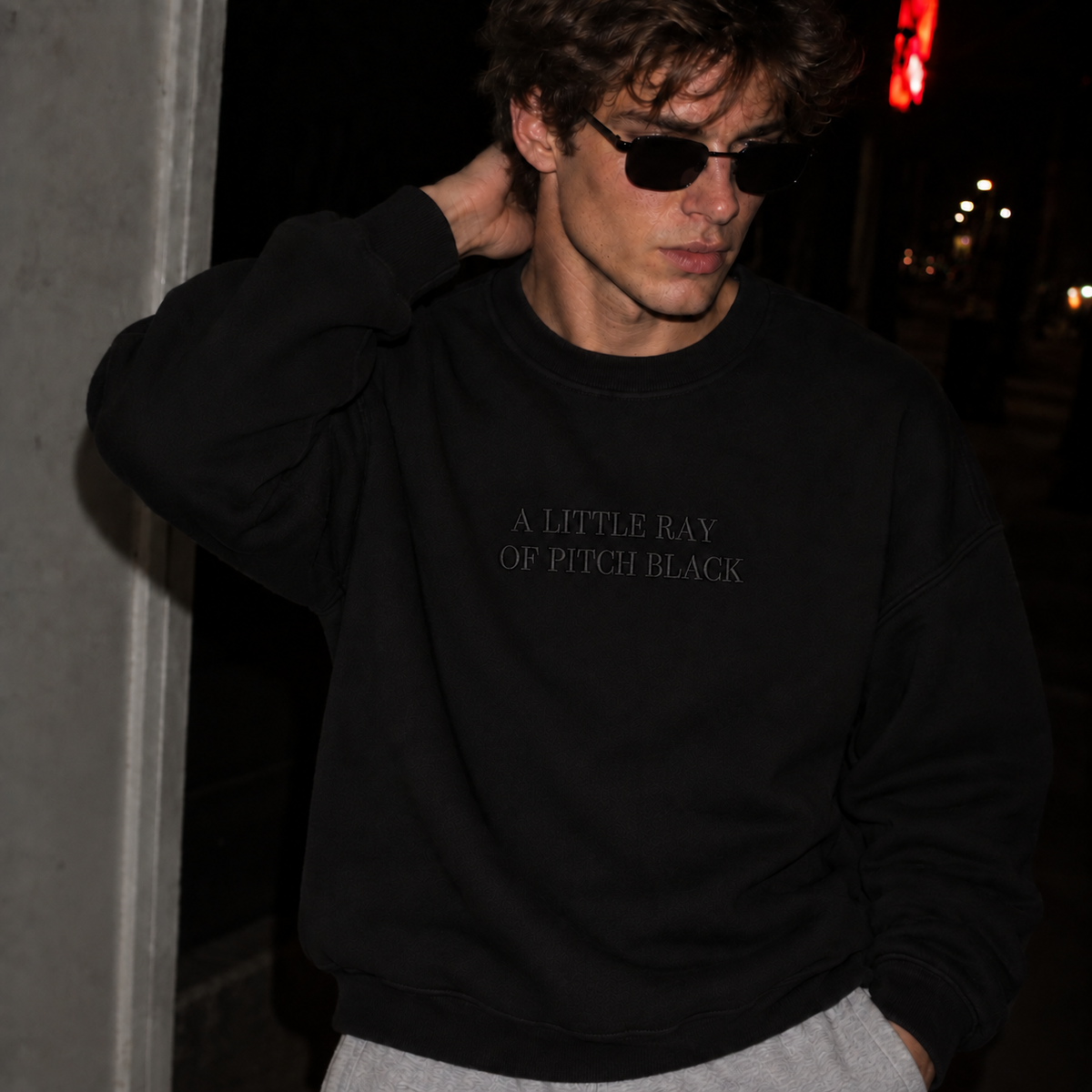 Little Ray Of Pitch Black Embroidered Sweatshirt
