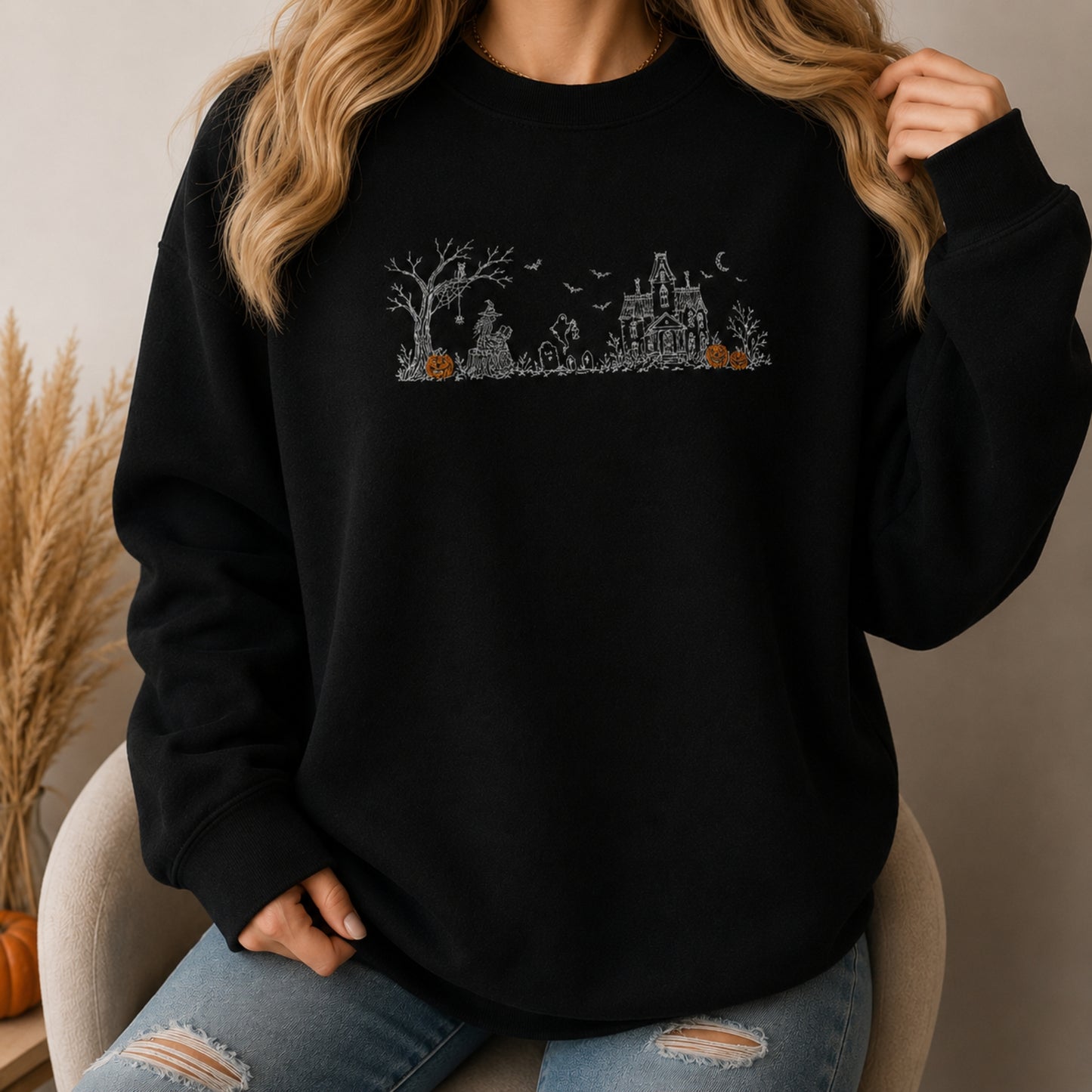 The Witch And Haunted House Embroidered Sweatshirt