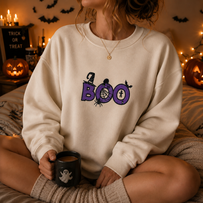 Halloween Boo Embroidered Sweatshirt