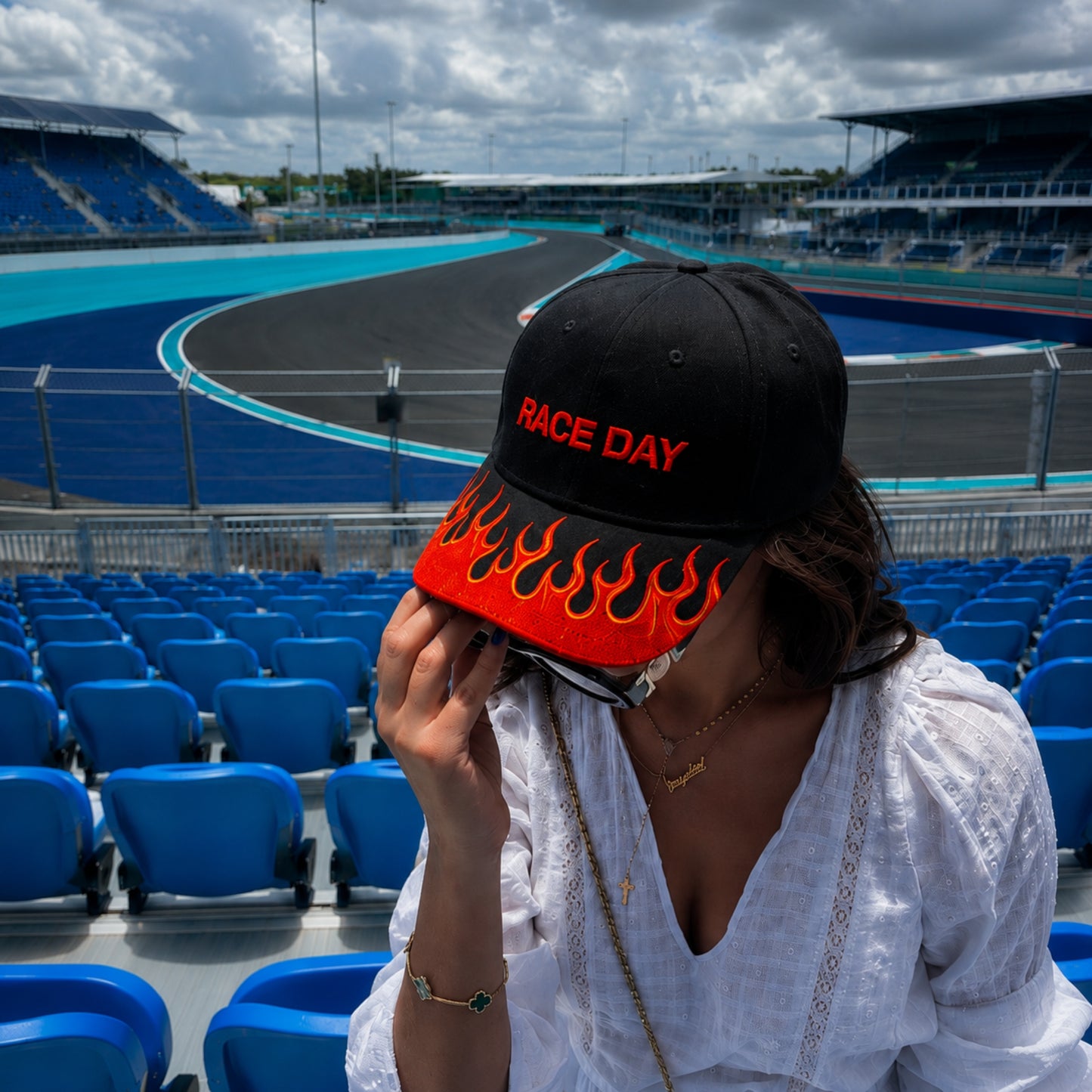 Race Day Embroidered Flame Hat
