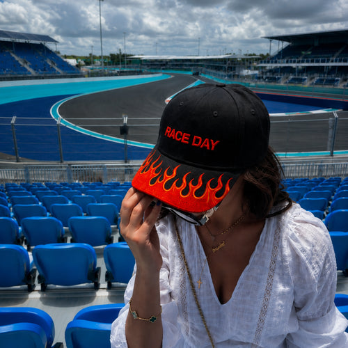 Race Day Embroidered Flame Hat