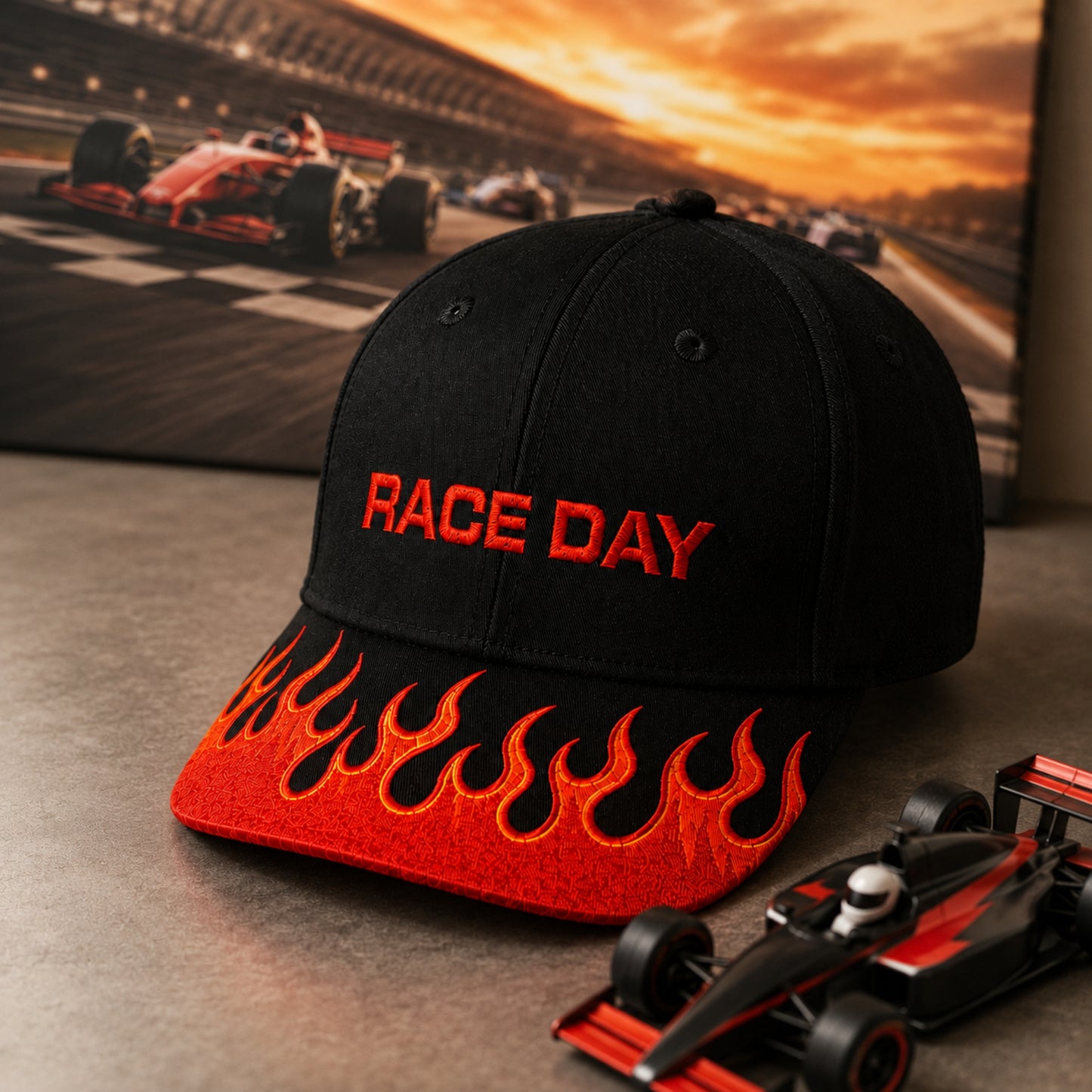 Race Day Embroidered Flame Hat