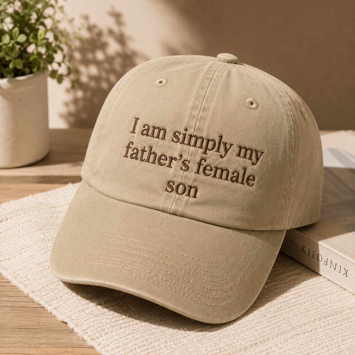 Simply My Father's Female Son Embroidered Washed Cap