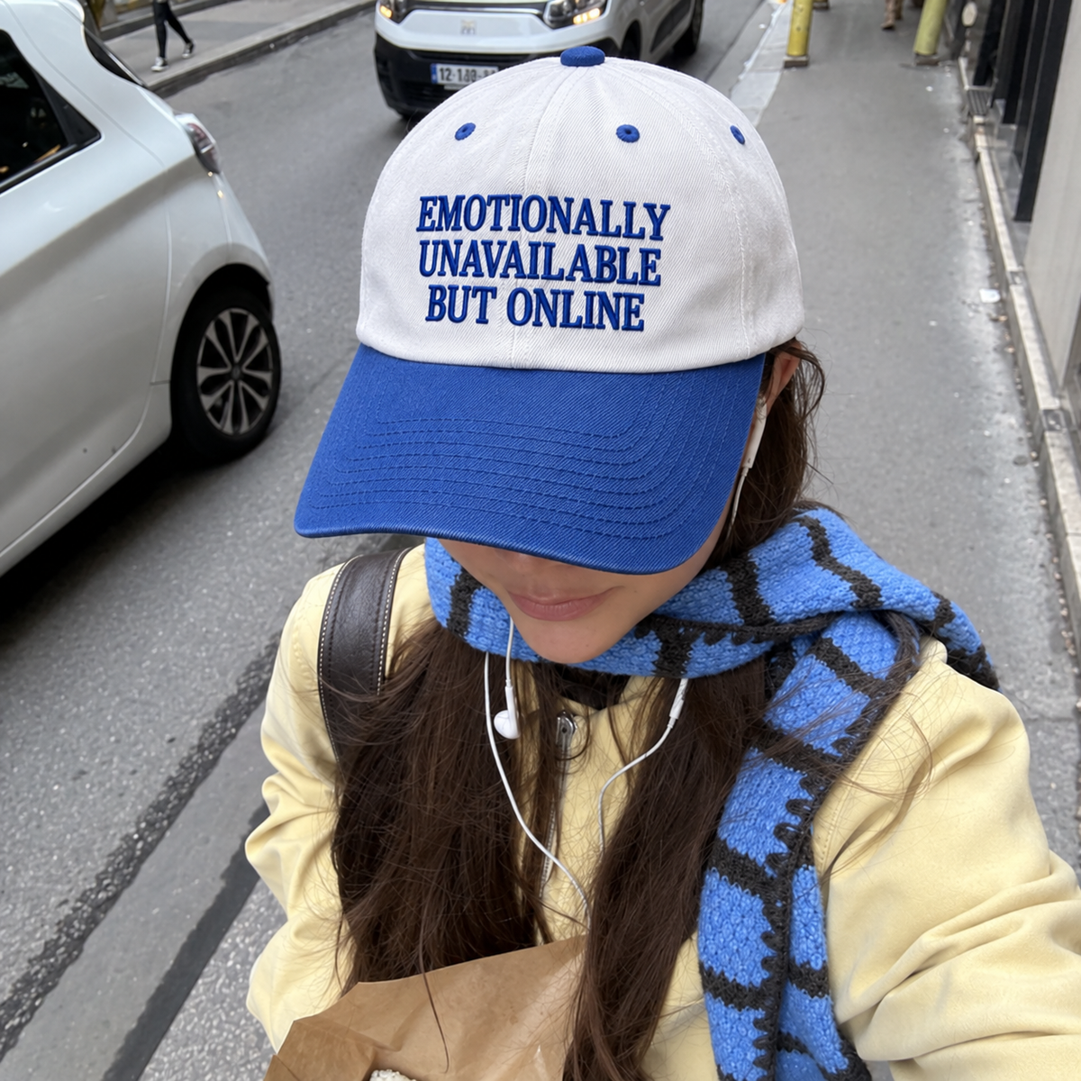 Emotionally Unavailable But Online Embroidered Baseball Hat
