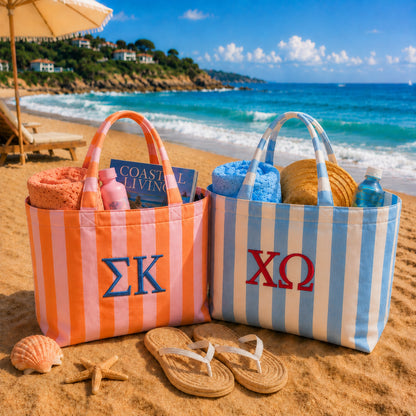 Greek Letters Sorority Embroidered Striped Tote Bag