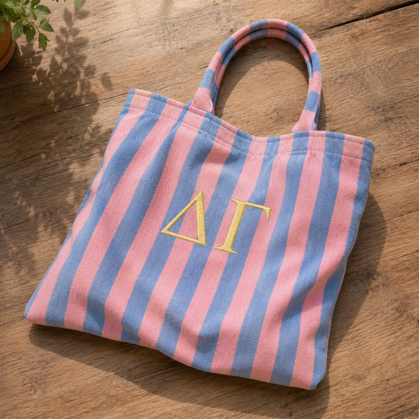 Greek Letters Sorority Embroidered Striped Tote Bag