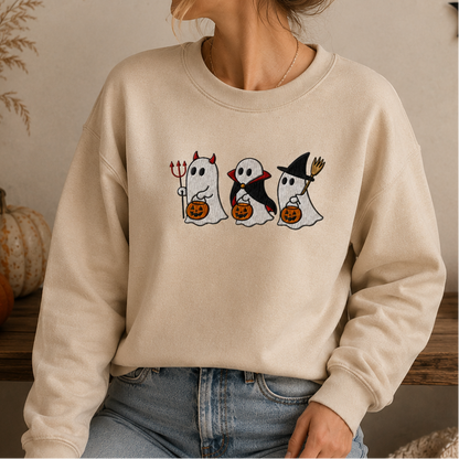 Halloween Cute Ghost Embroidered Sweatshirt