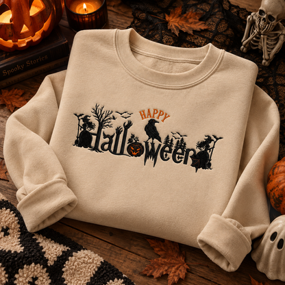 Happy Halloween Embroidered Sweatshirt