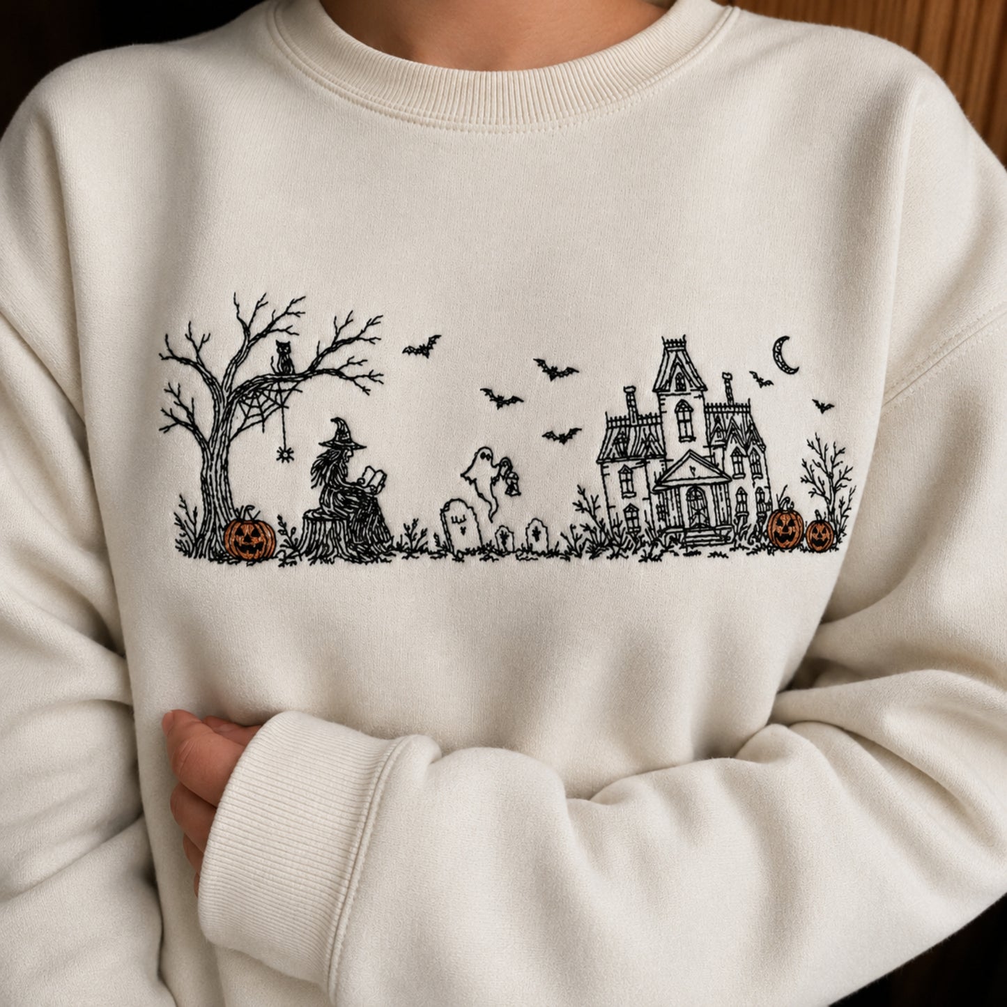 The Witch And Haunted House Embroidered Sweatshirt