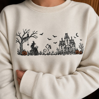 The Witch And Haunted House Embroidered Sweatshirt