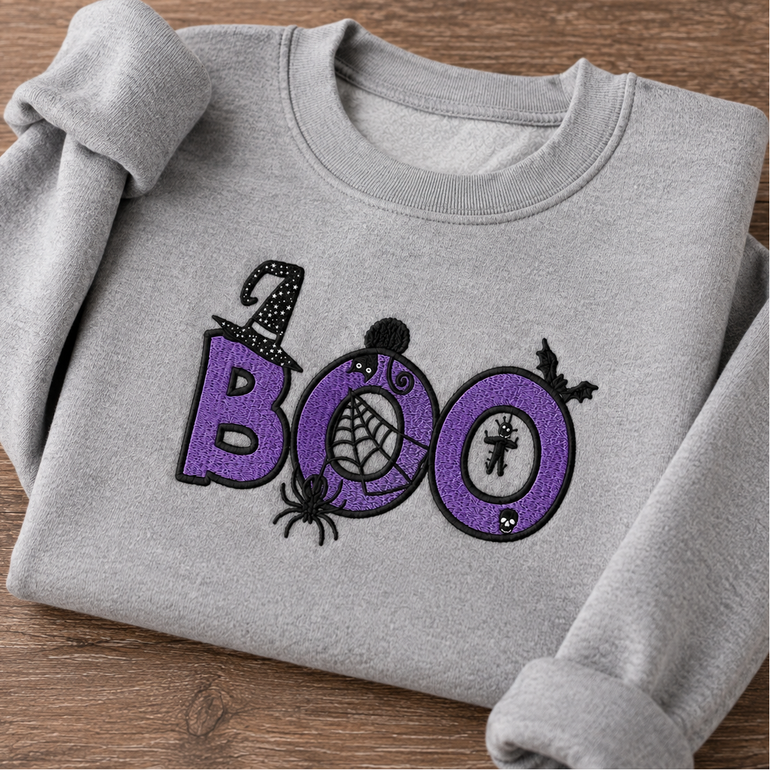 Halloween Boo Embroidered Sweatshirt