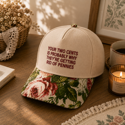 Your Two Cents Is Probably Why They're Getting Rid Of Pennies Embroidered Floral Hat